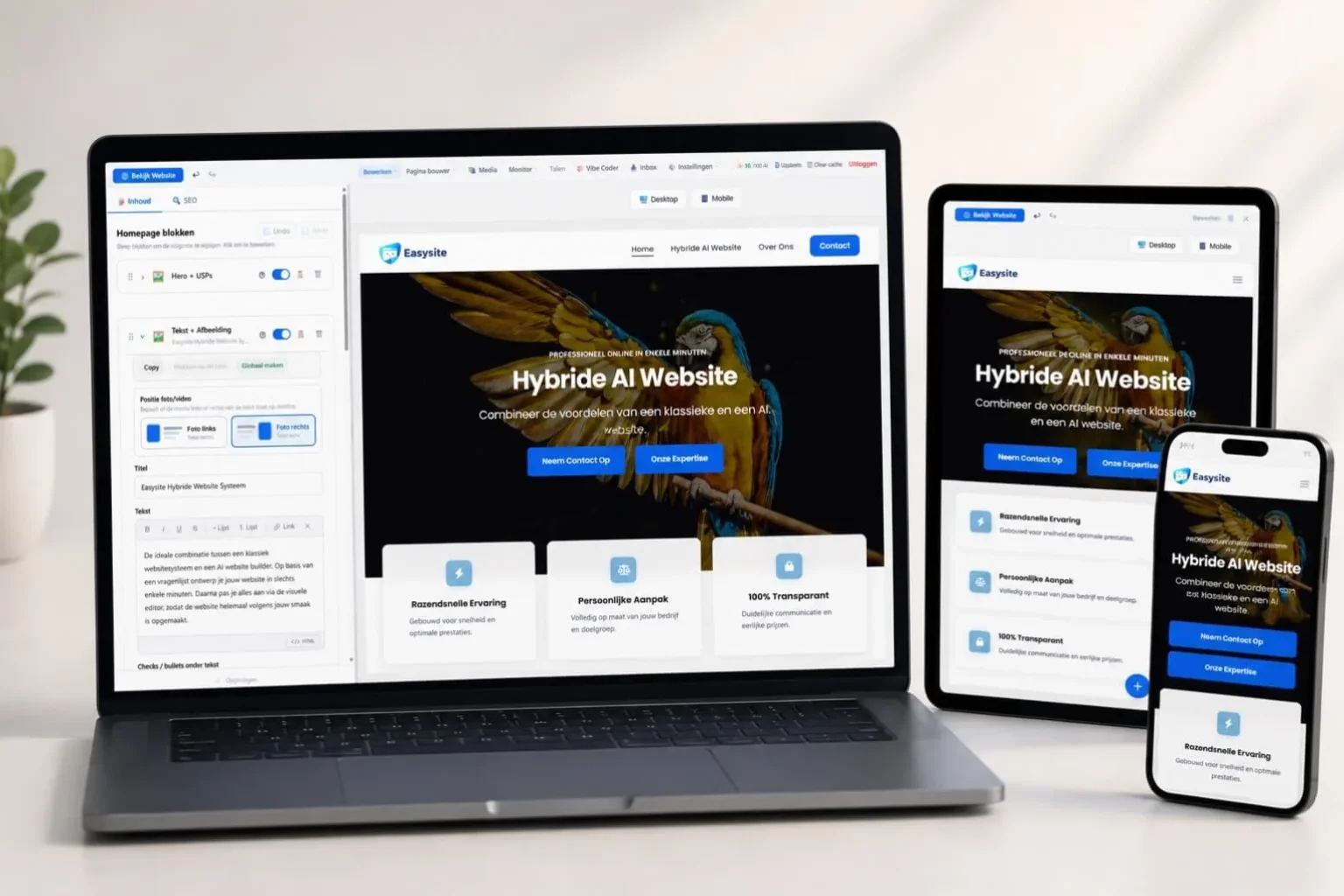 Mockup van een hybride AI-website