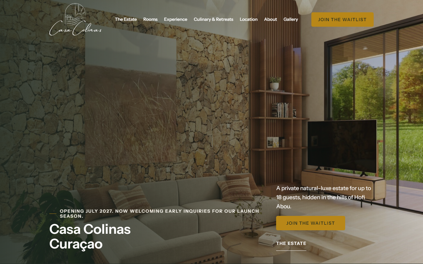 Desktopweergave van de website van Casa Colinas Curaçao