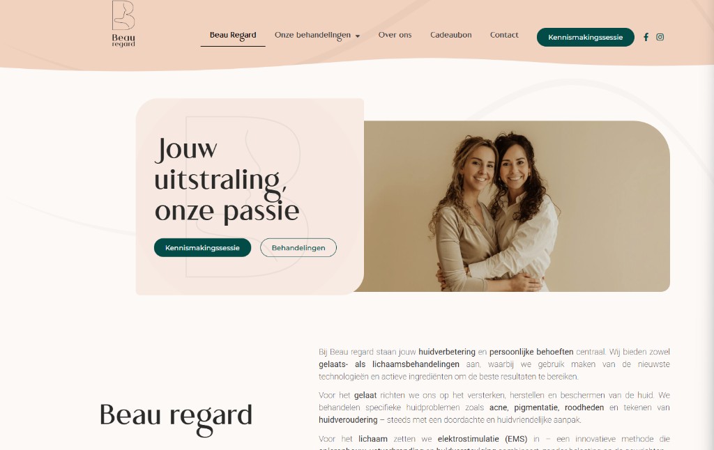 Desktopweergave van de website van Beau Regard
