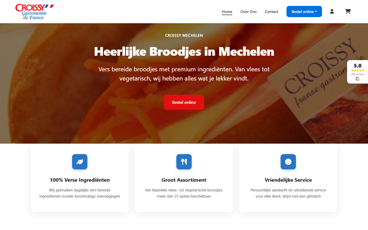 Desktopweergave van de website van Croissy Mechelen