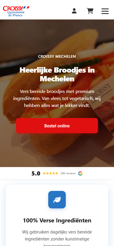 Mobiele weergave van de website van Croissy Mechelen