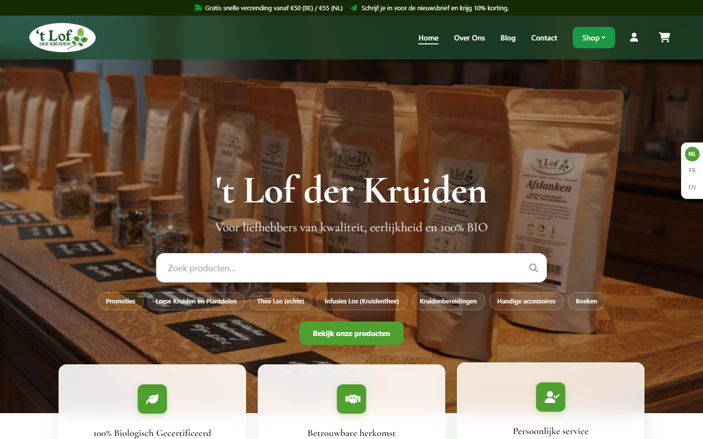 Desktopweergave van de website van Lof der Kruiden