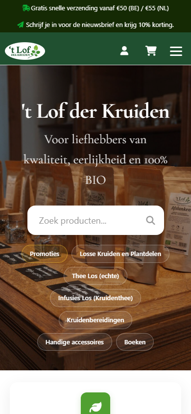 Mobiele weergave van de website van Lof der Kruiden