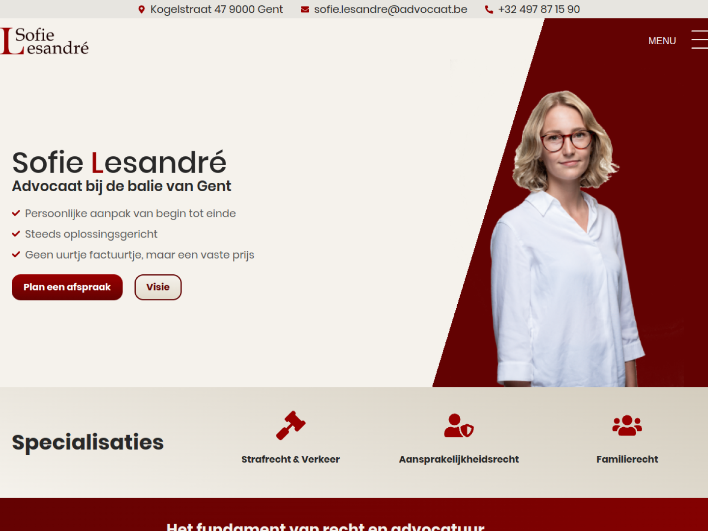 Desktopweergave van de website van Advocaat Lesandre