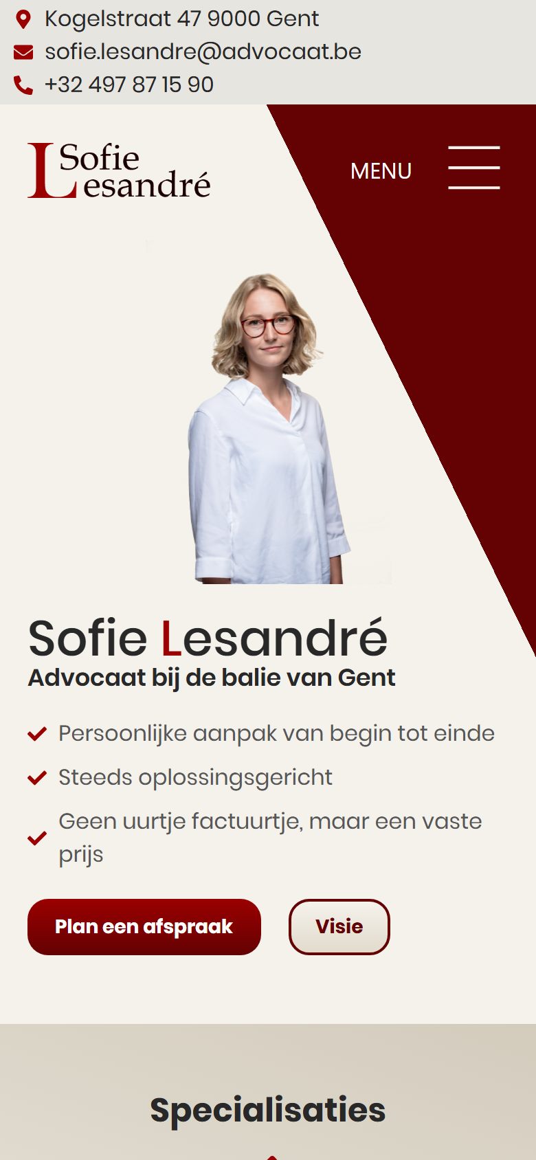 Mobiele weergave van de website van Advocaat Lesandre