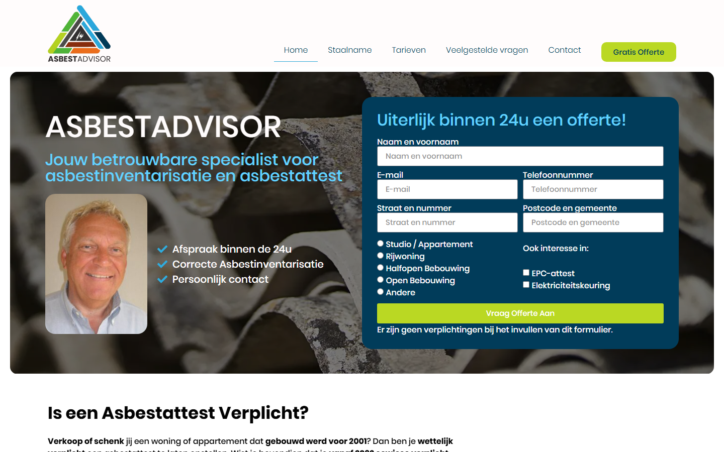 Asbest Advisor — voorbeeldwebsite