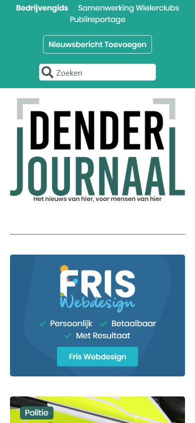 Mobiele weergave van de website van Denderjournaal
