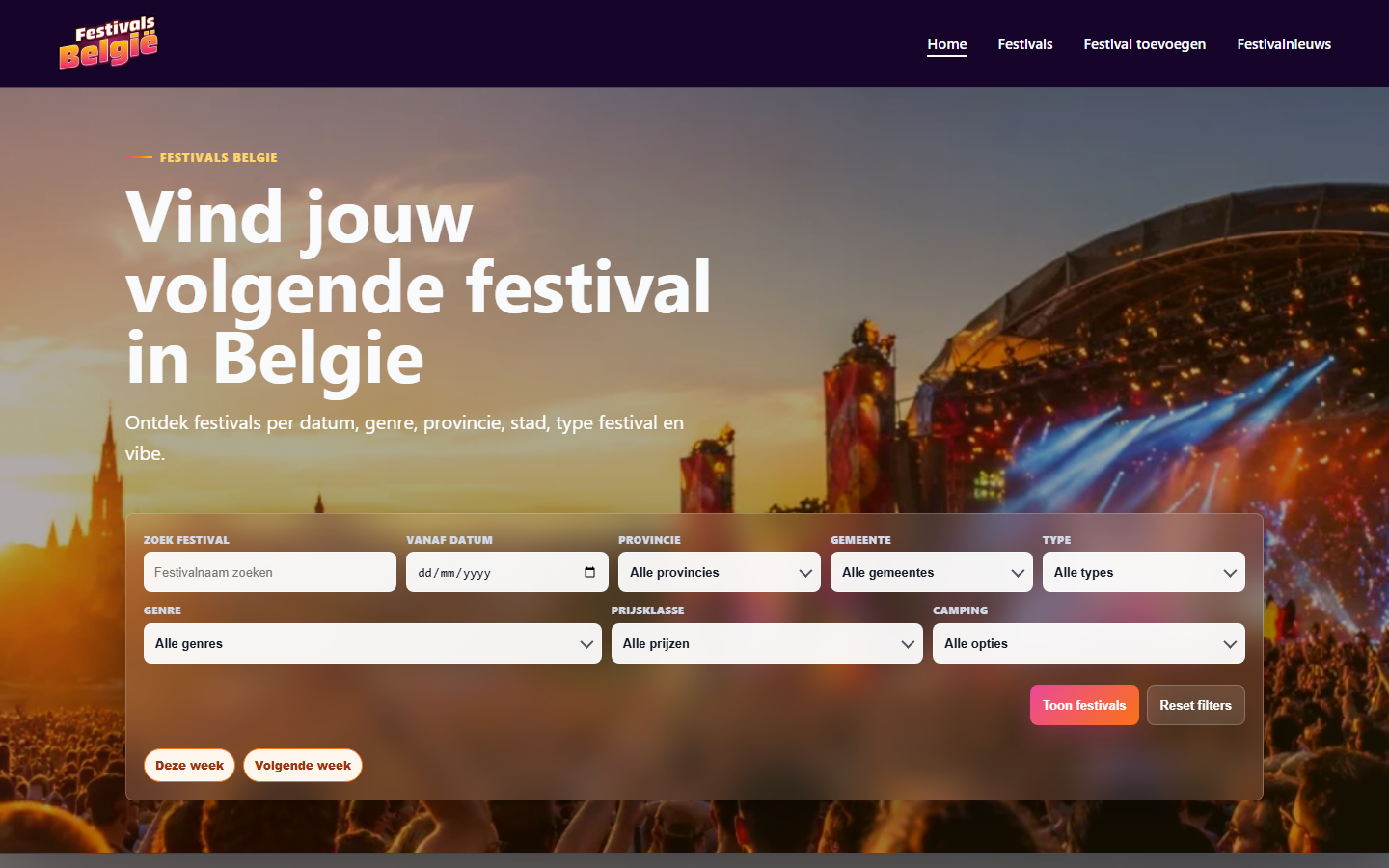 Website laten maken voor evenementenbureau Festivals België — voorbeeldwebsite