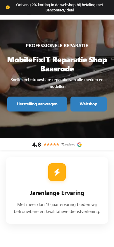 Mobiele weergave van de website van Mobilefixit