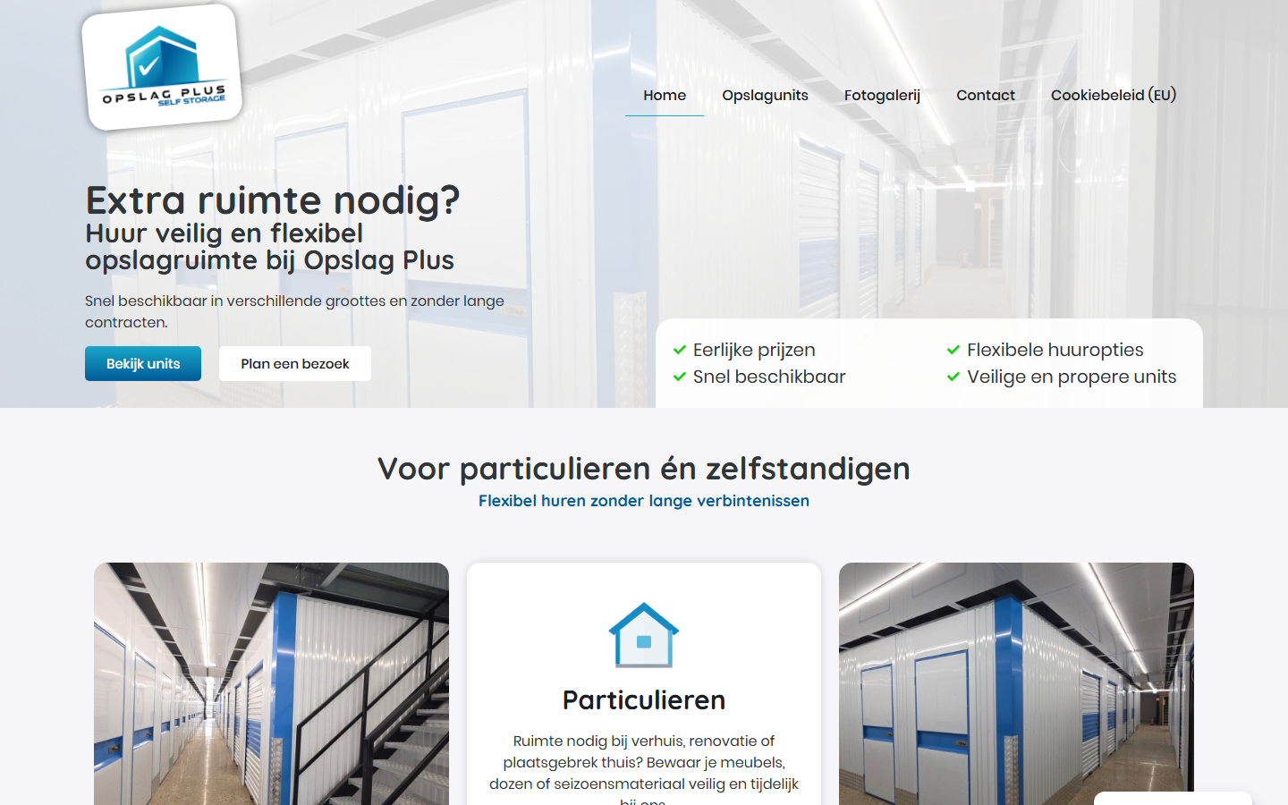 Desktopweergave van de website van Opslag Plus