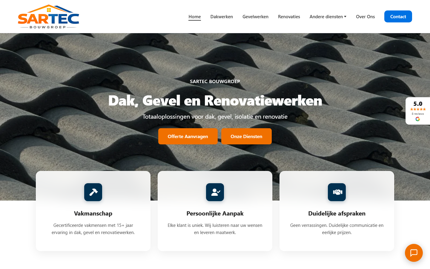 Desktopweergave Sartec Bouwgroep